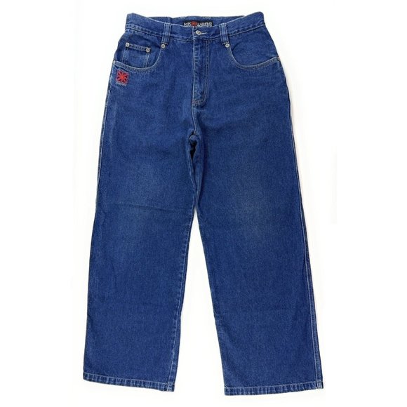 Kikwear Jeans Mens 34x30 Y2K Wide Leg Phat Pants Baggy Skate Rave Goth Denim